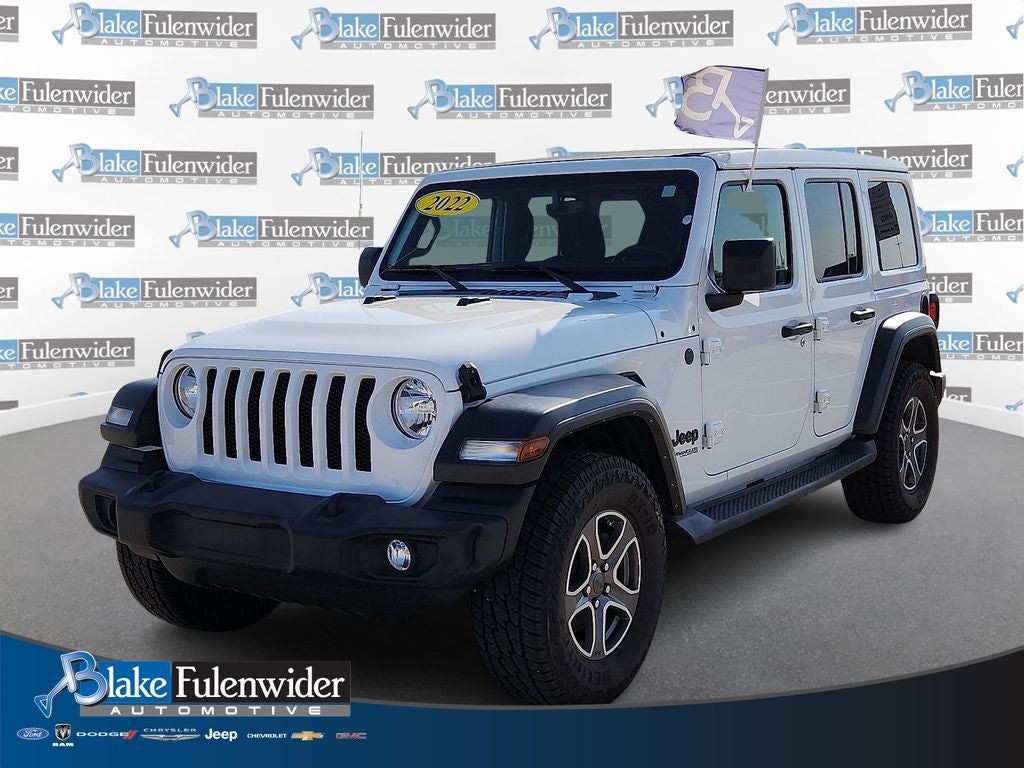 2022 Jeep Wrangler Unlimited Sport S in Bright White Clearcoat — front three-quarter view