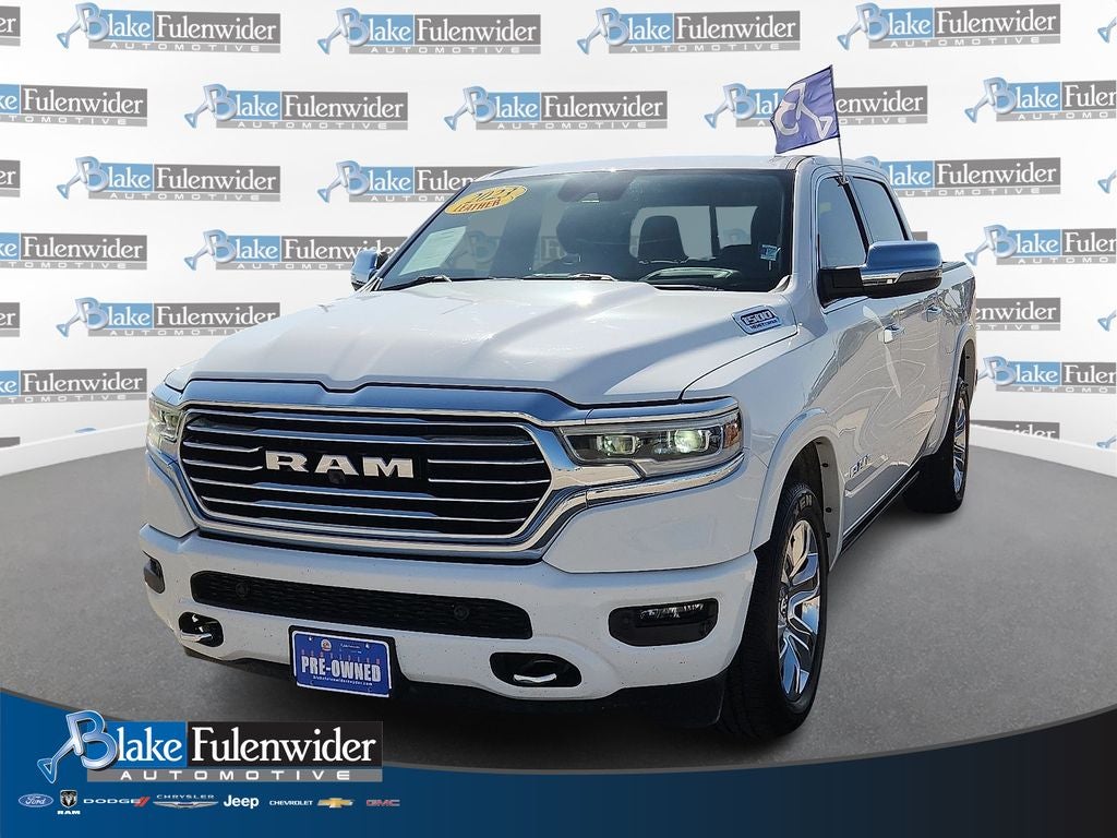 2023 RAM 1500 Laramie Longhorn in Bright White Clearcoat — front three-quarter view