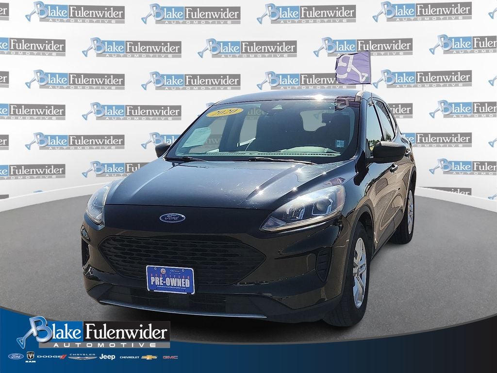 2020 Ford Escape S in Black Metallic — front three-quarter view